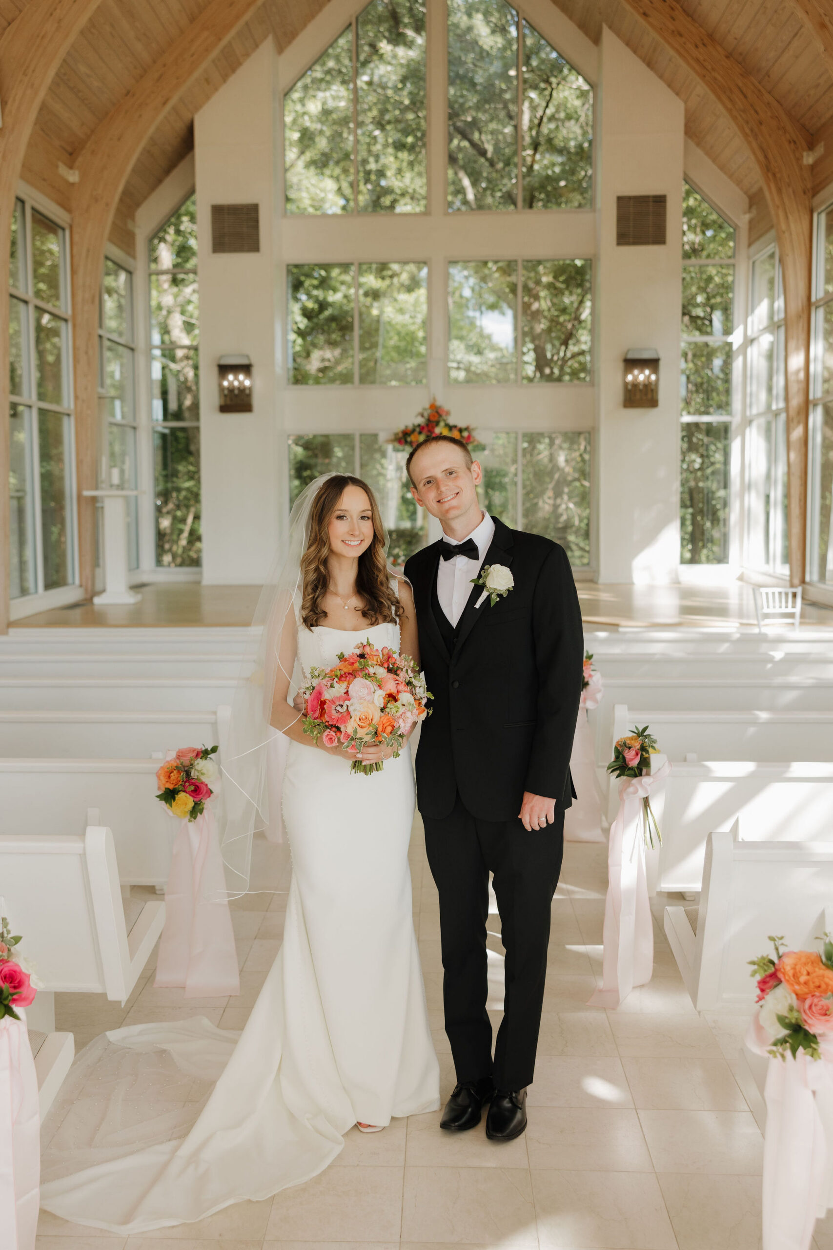 Grace and Brett in the wedding venue after the ceremony.