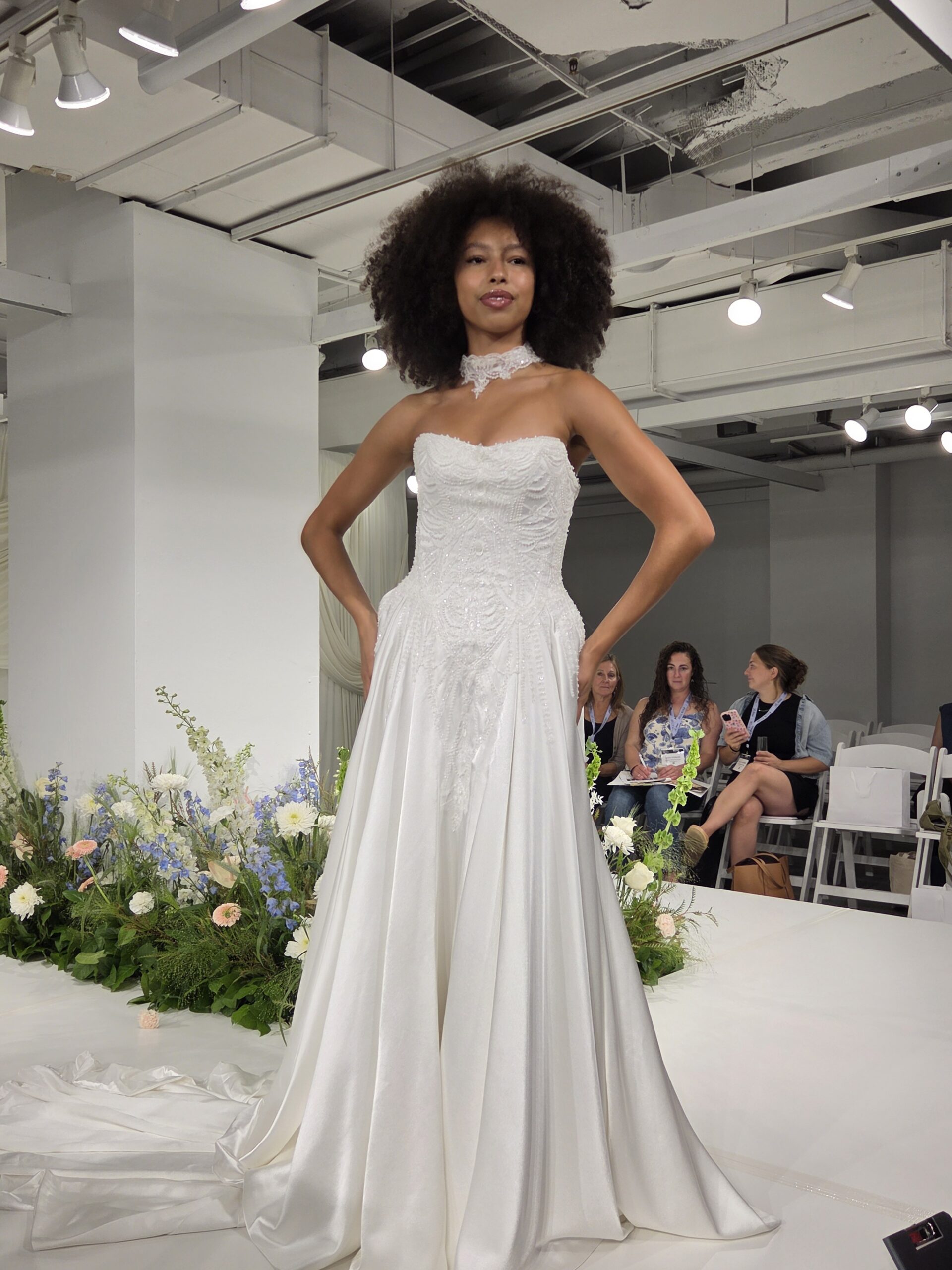 Strapless textured wedding dress with choker