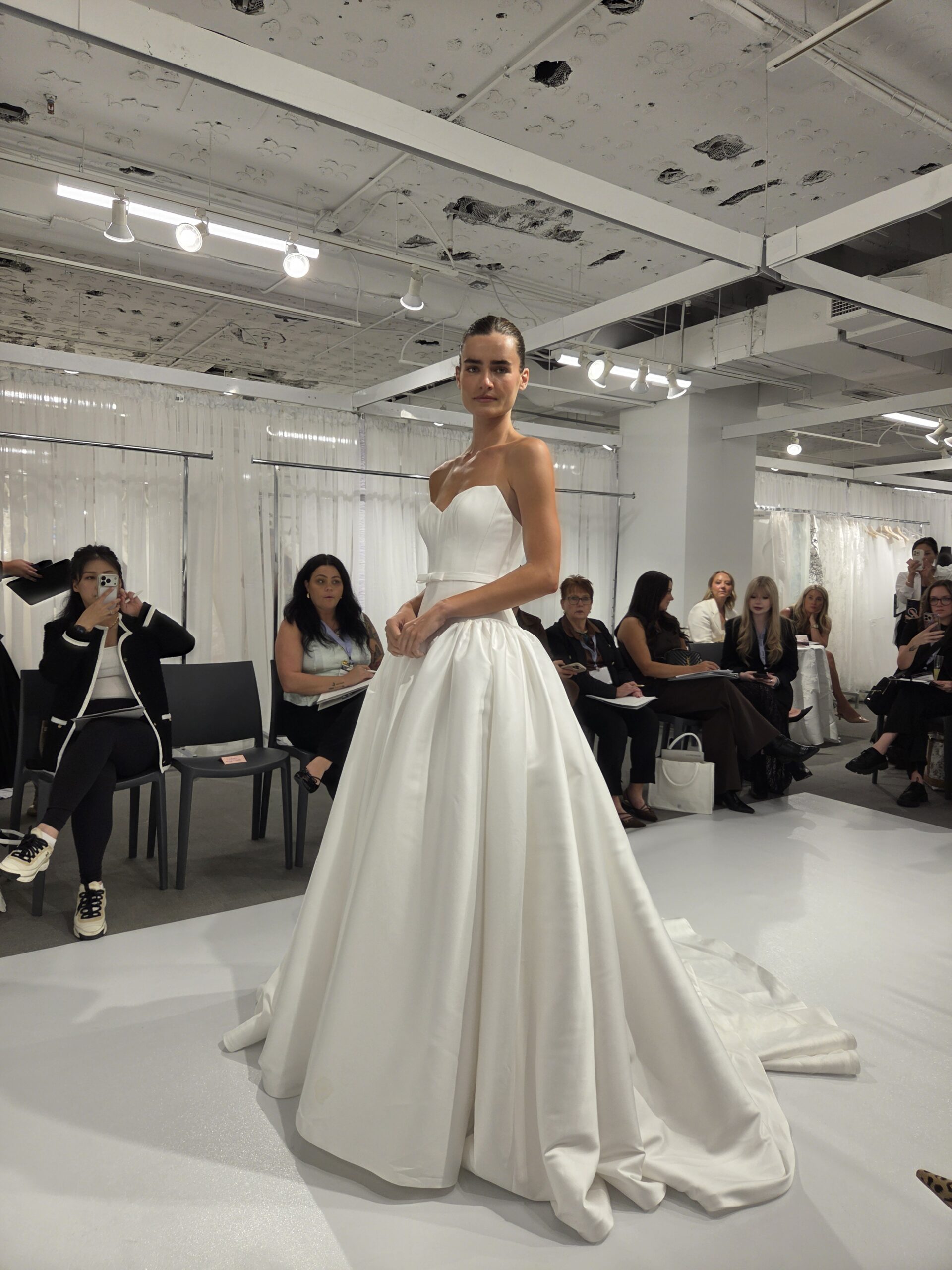 Strapless satin ball gown wedding dress