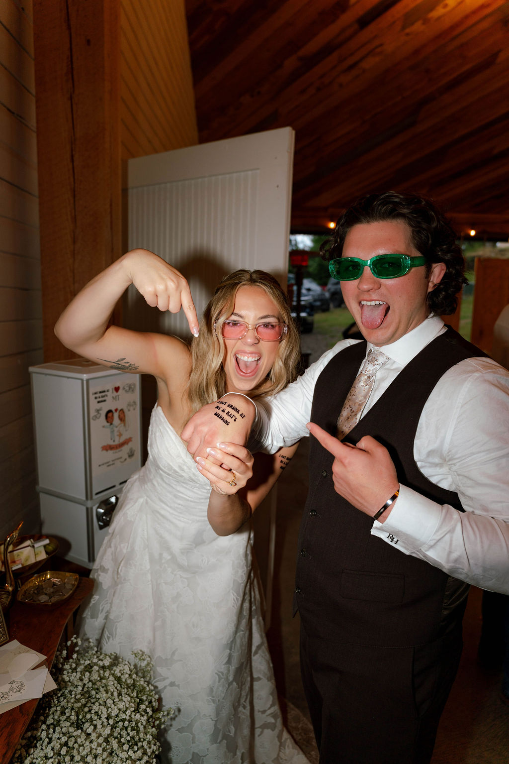 Bride and groom celebrating together at their wedding reception.
